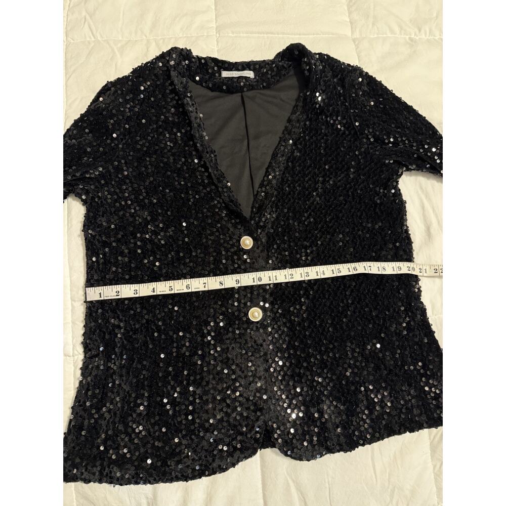 Women’s Black Sparkling Sequins Pearl Blazer Size Large Evening Party Wedding - Picture 10 of 12